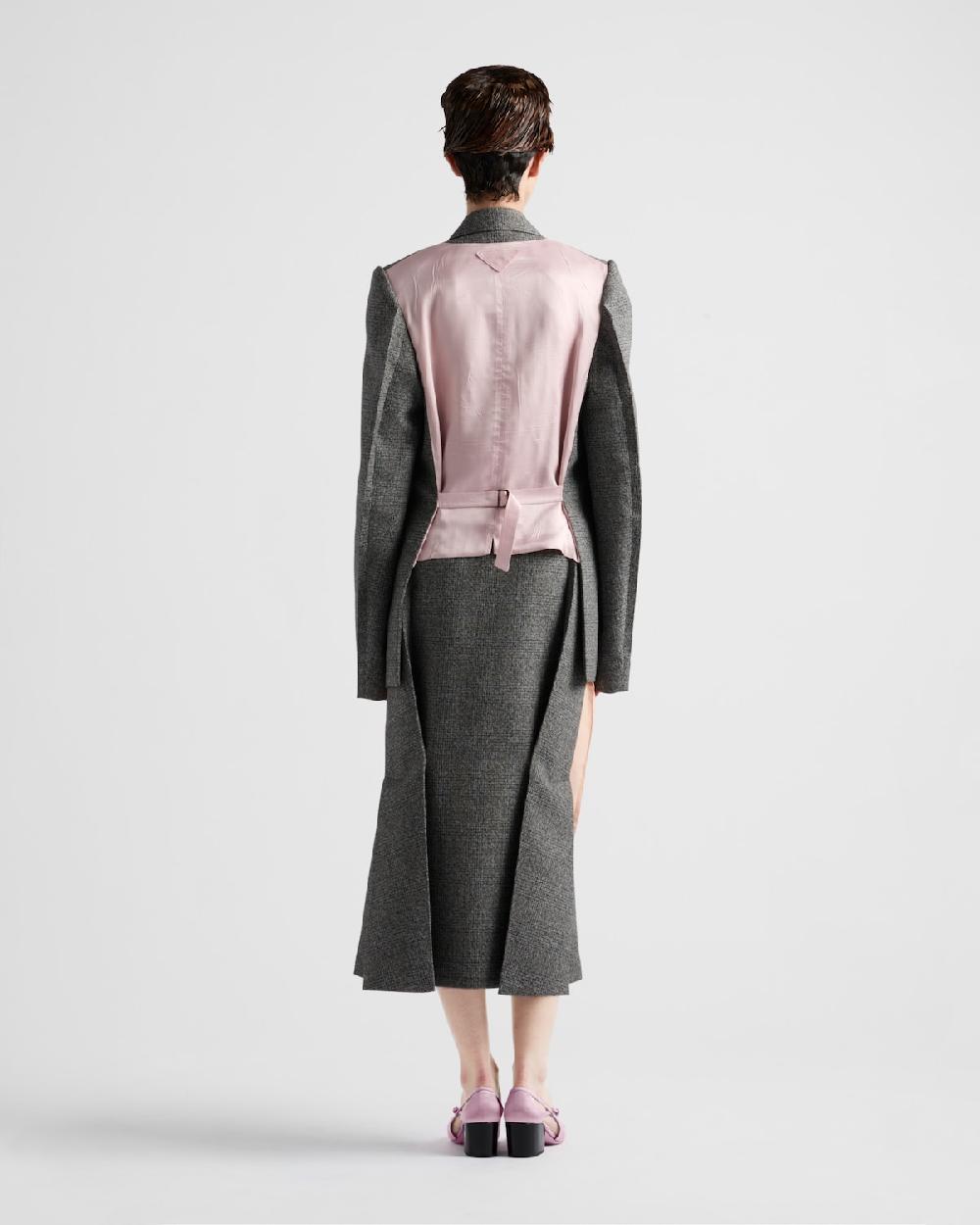 Prada Falda Midi Deconstruida De Lana Mouliné A Cuadros Príncipe De Gales