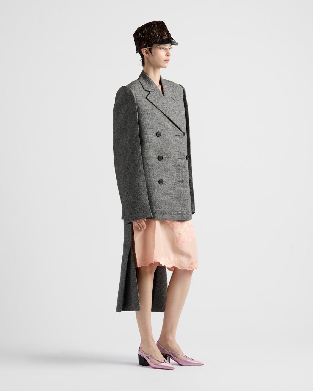 Prada Falda midi deconstruida de lana mouliné a cuadros Príncipe de Gales