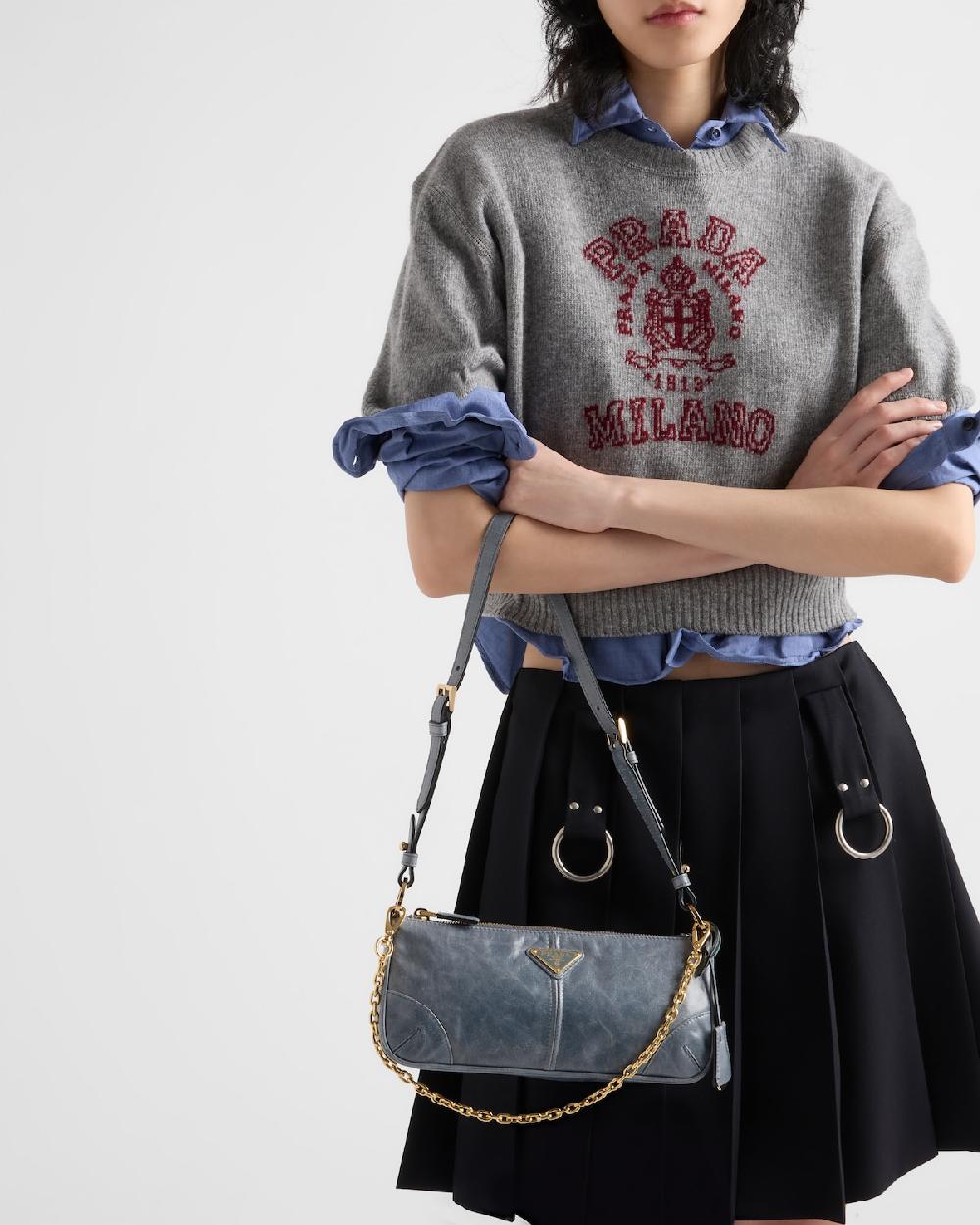 Prada Minifalda De Gabardina Plisada Con Anillas De Metal