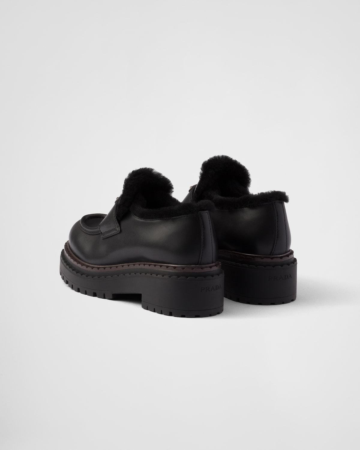 Prada Mocasines Double Chocolate De Piel Y Borreguillo