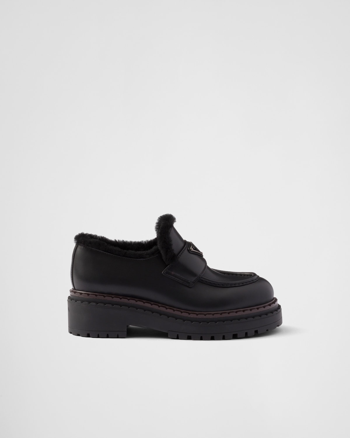 Prada Mocasines Double Chocolate De Piel Y Borreguillo