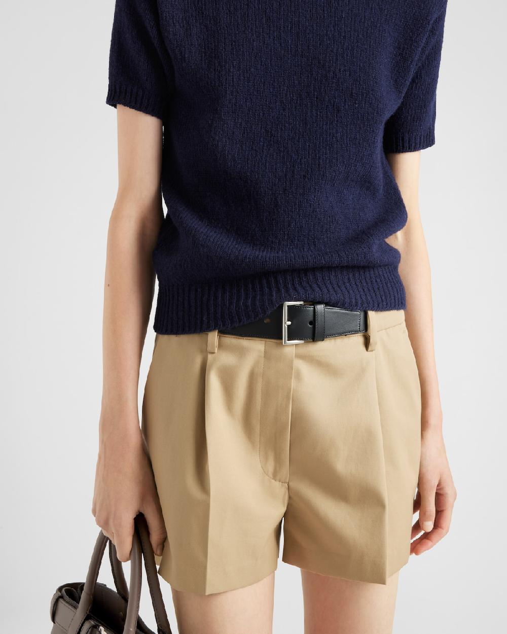 Prada Pantalones Cortos De Sarga Con Cinturón De Piel