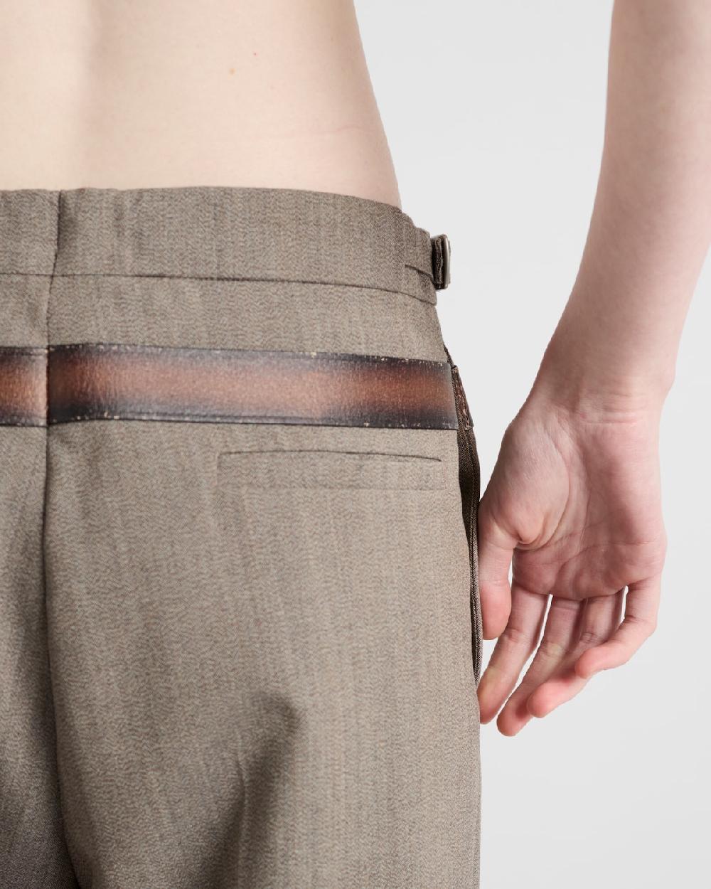 Prada Pantalones De Lana Técnica Con Cinturón Estampado