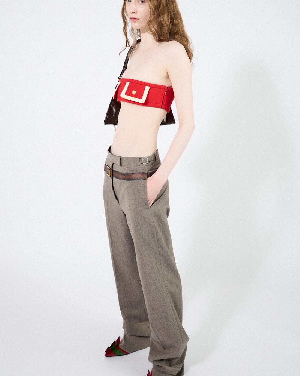 Prada Pantalones De Lana Técnica Con Cinturón Estampado