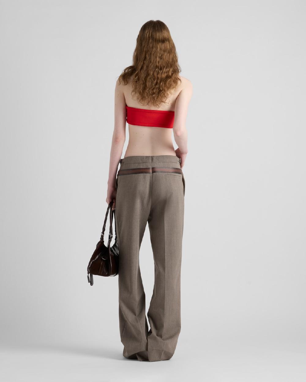 Prada Pantalones De Lana Técnica Con Cinturón Estampado