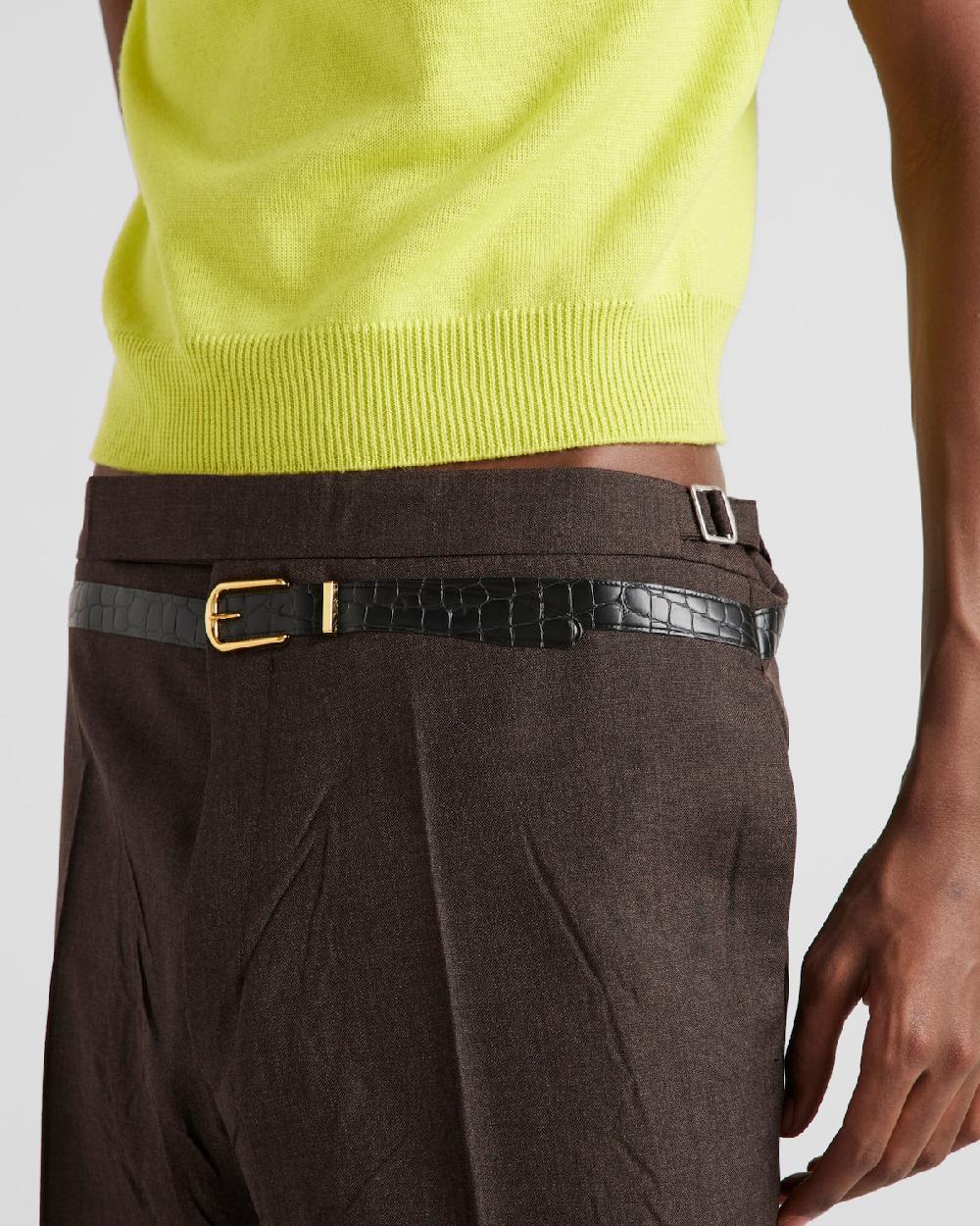 Prada Pantalones De Mohair Y Seda Con Cinturón Estampado