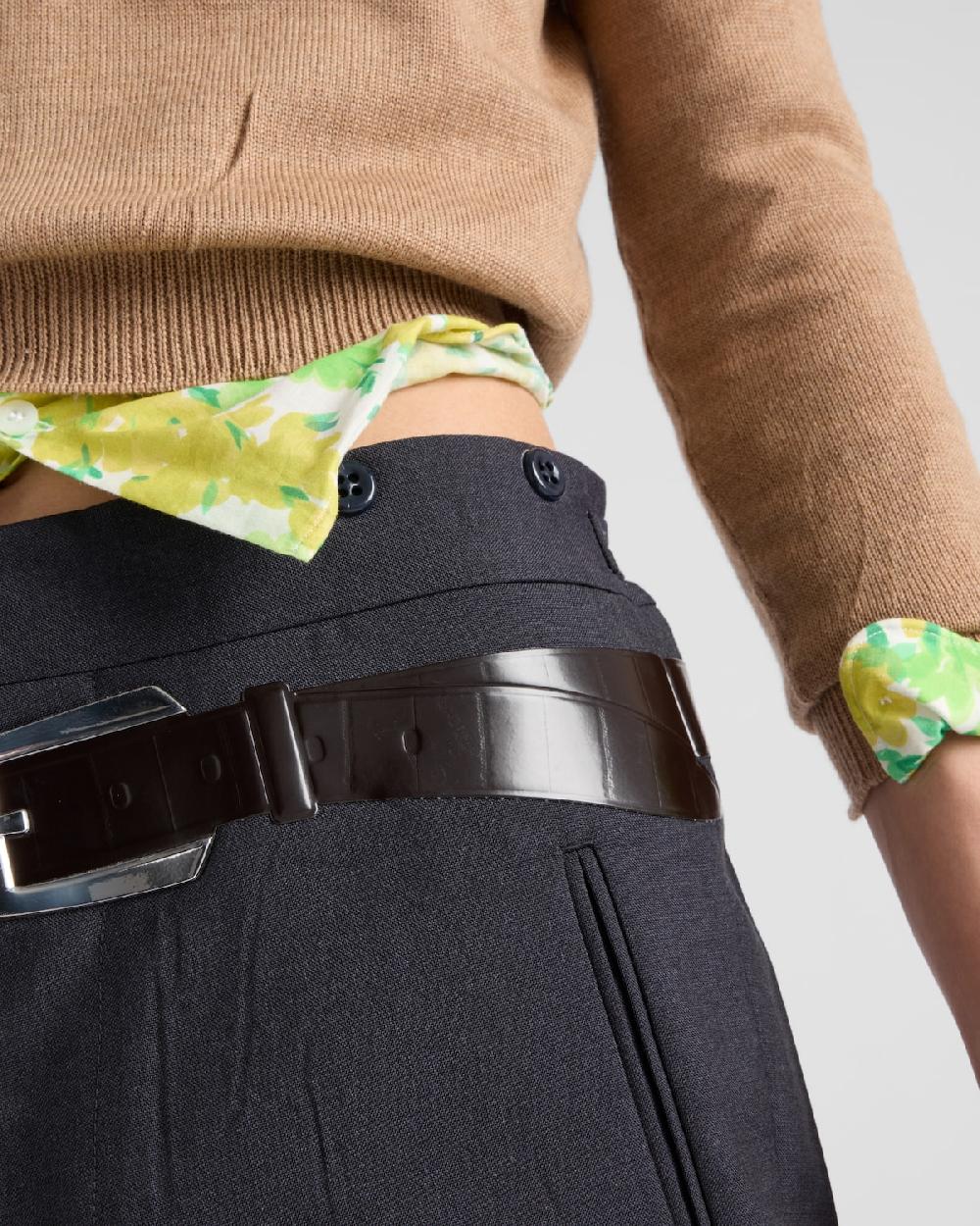 Prada Pantalones De Mohair Y Seda Con Cinturón Estampado