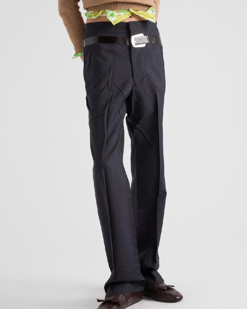 Prada Pantalones De Mohair Y Seda Con Cinturón Estampado