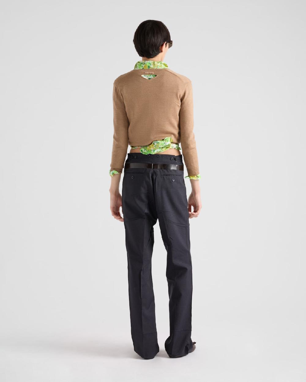 Prada Pantalones De Mohair Y Seda Con Cinturón Estampado