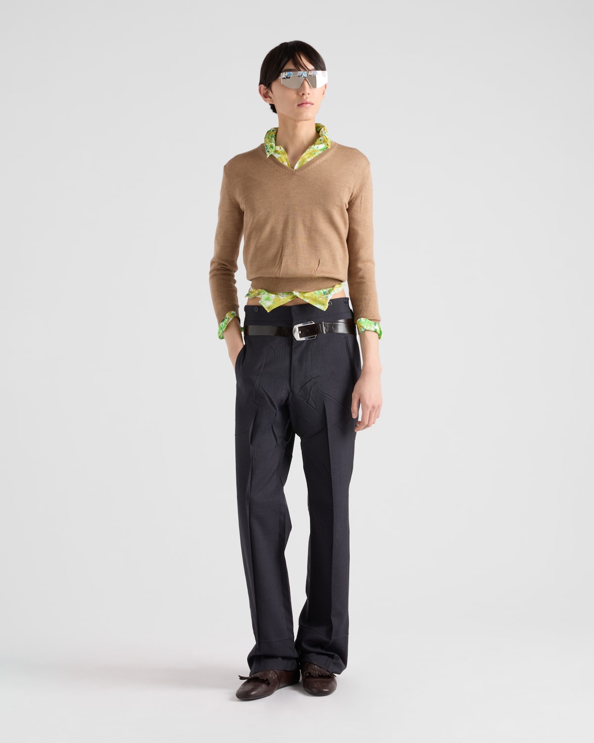 Prada Pantalones de mohair y seda con cinturón estampado