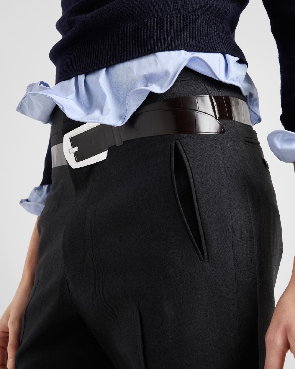 Prada Pantalones De Mohair Y Seda Con Cinturón Estampado