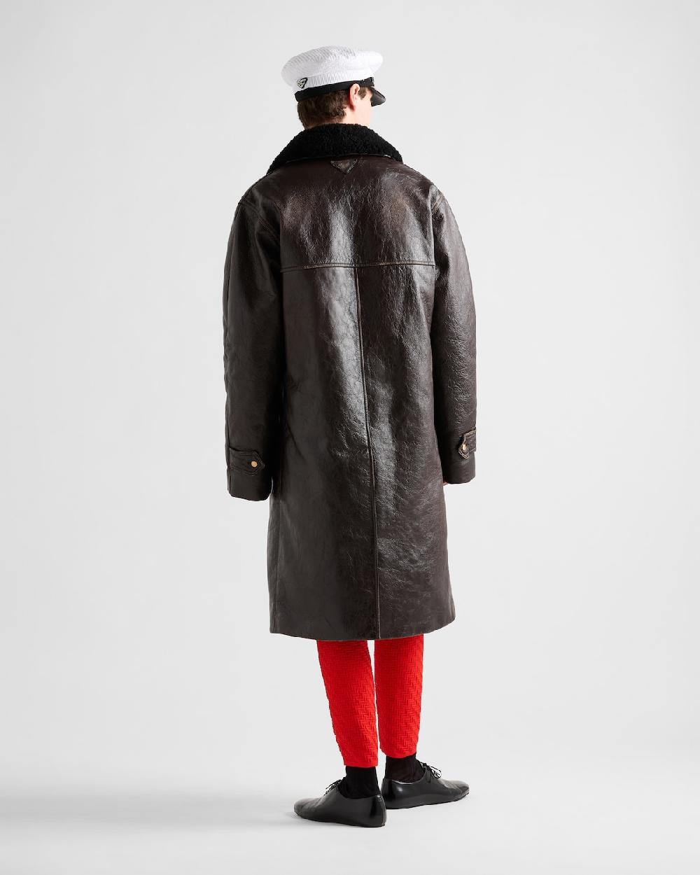 Prada Abrigo De Piel De Botonadura Doble