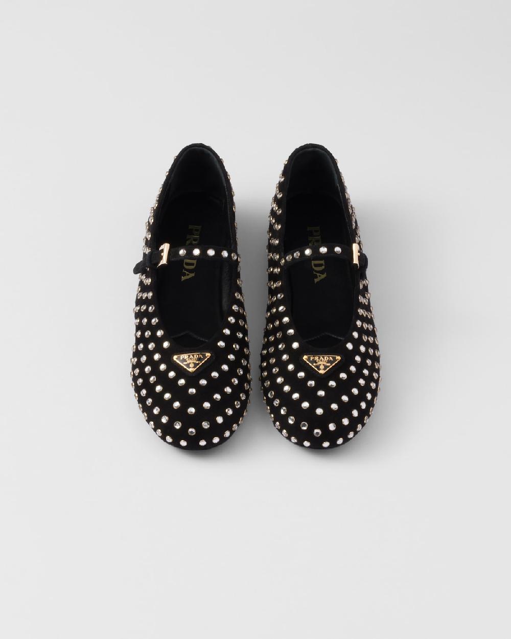 Prada Bailarinas De Ante Con Cristales