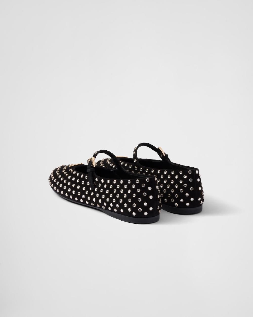 Prada Bailarinas De Ante Con Cristales