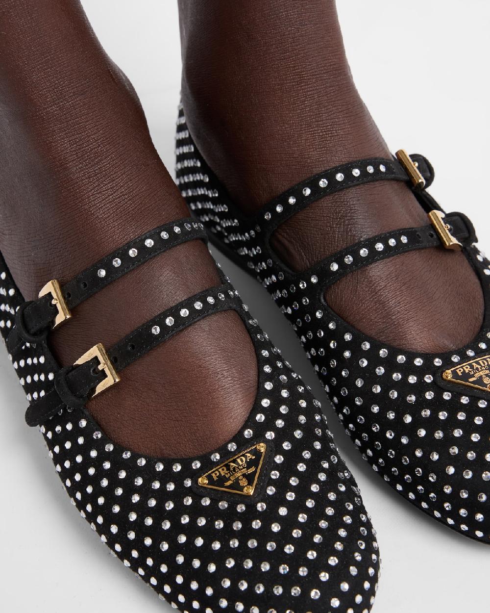 Prada Bailarinas De Ante Con Cristales