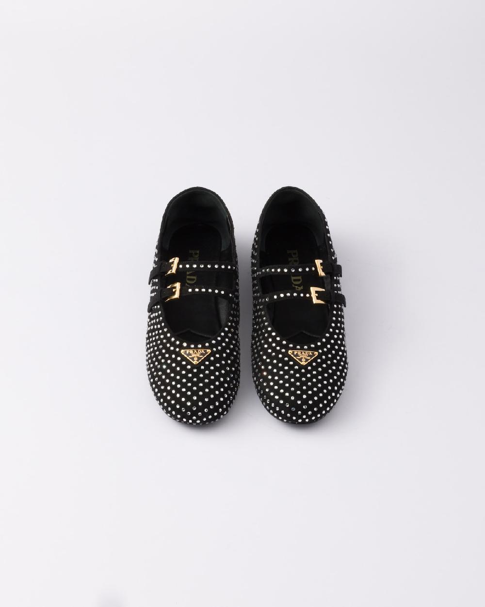 Prada Bailarinas De Ante Con Cristales