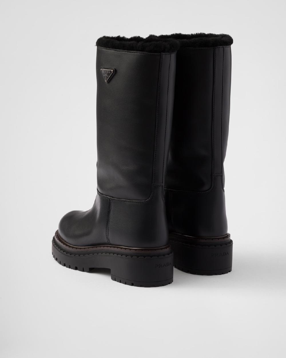 Prada Botas De Piel Y Borreguillo