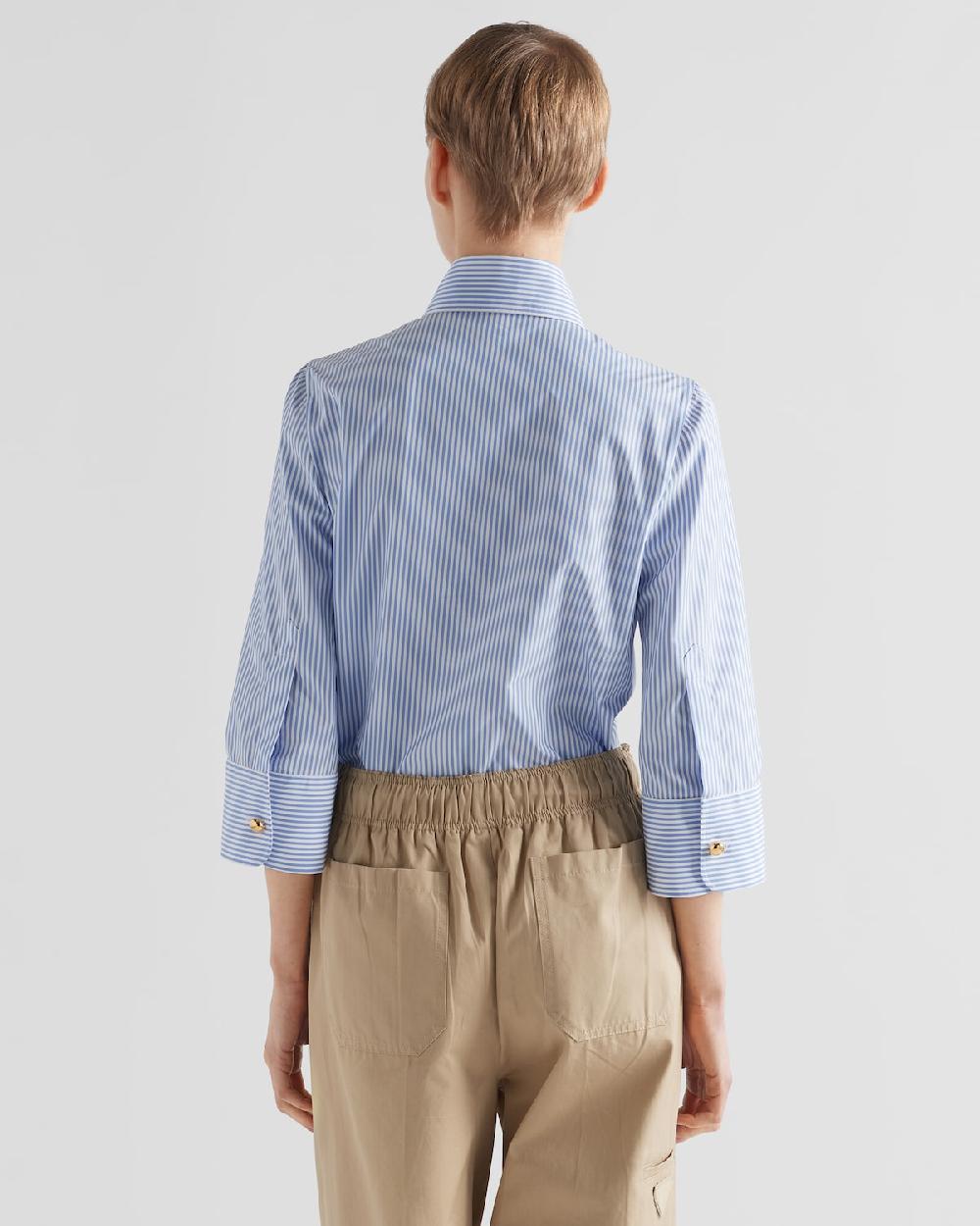 Prada Camisa Bordada De Algodón Técnico A Rayas