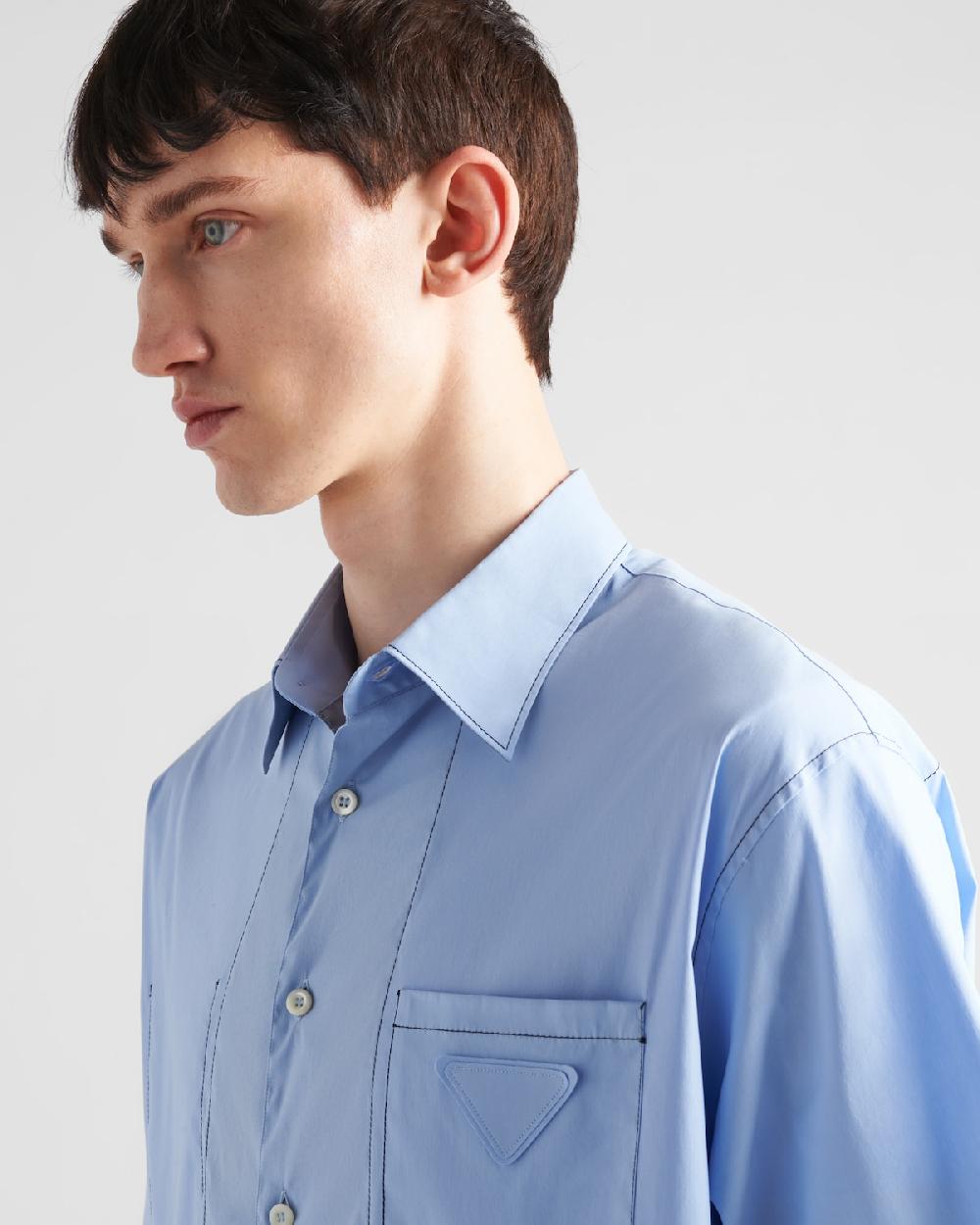 Prada Camisa De Algodón Elástico De Manga Corta