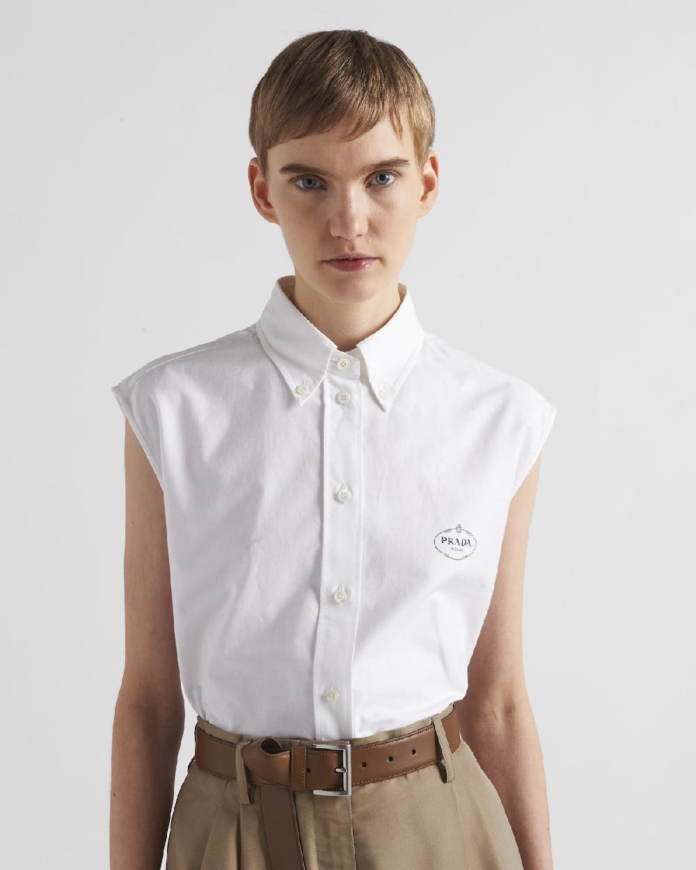 Prada Camisa De Algodón Oxford Bordada