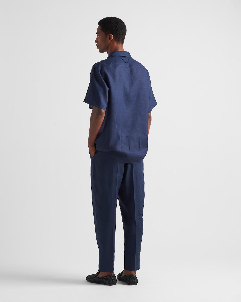 Prada Camisa De Lino De Manga Corta