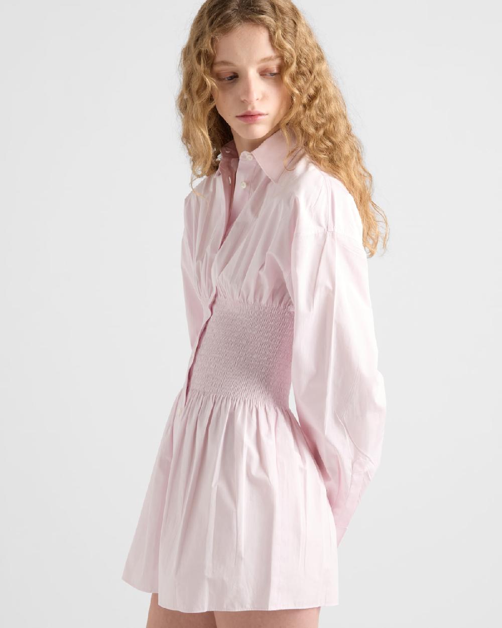 Prada Camisa De Popelín Con Nido De Abeja