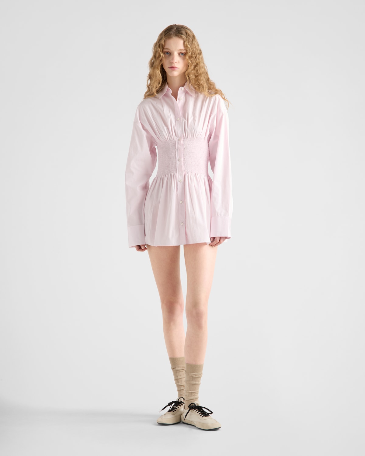 Prada Camisa de popelín con nido de abeja