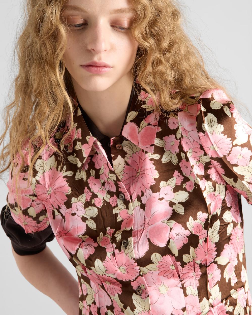 Prada Camisa De Satén Con Estampado Floral