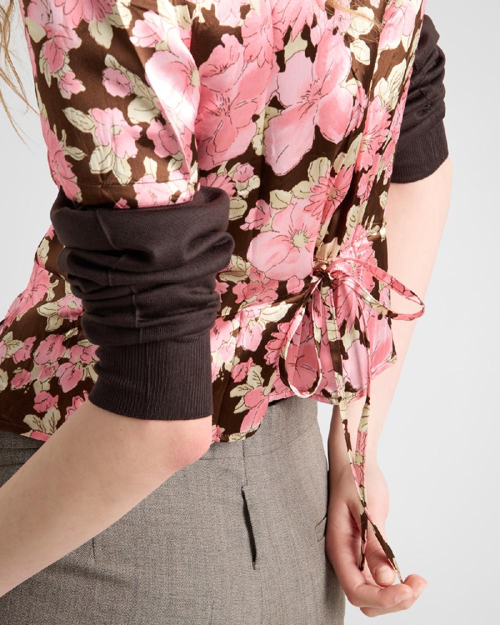 Prada Camisa De Satén Con Estampado Floral