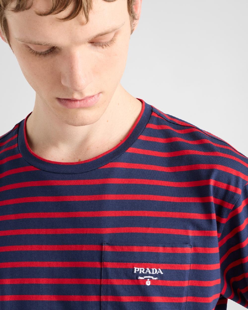 Prada Camiseta De Algodón A Rayas