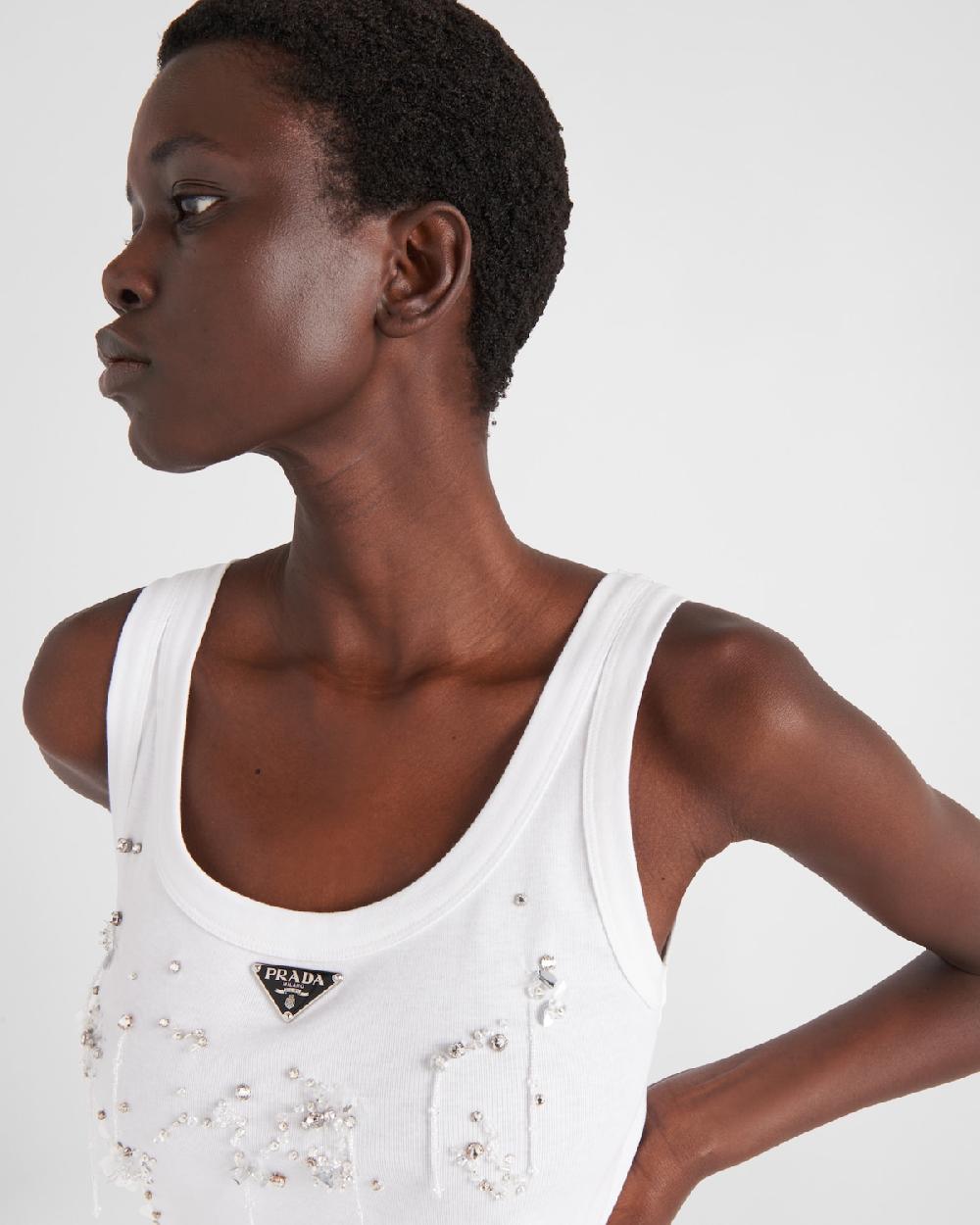 Prada Camiseta De Punto Acanalado Con Bordado