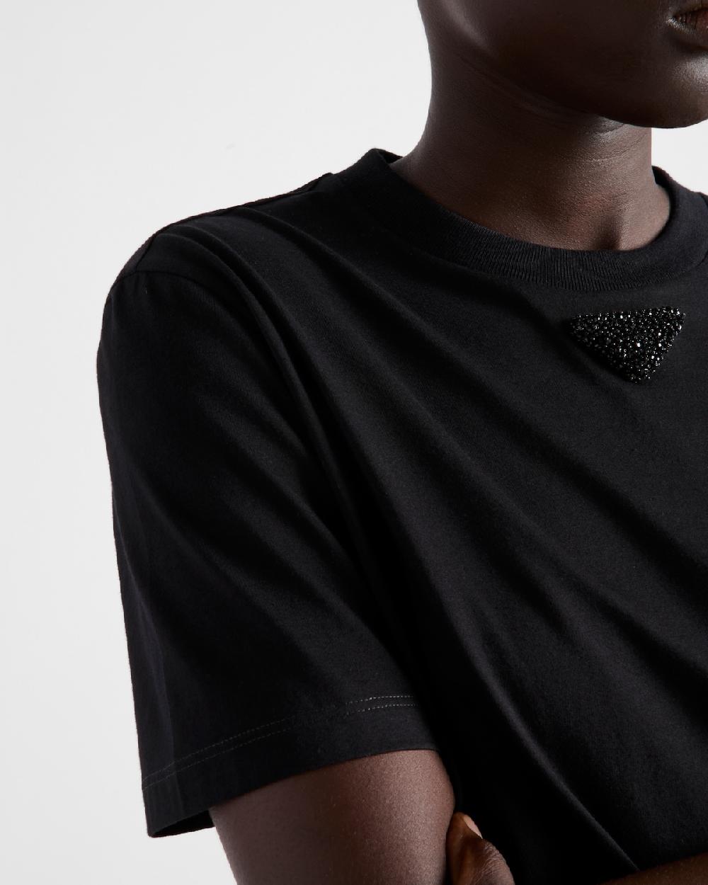 Prada Camiseta De Punto Con Triángulo Bordado