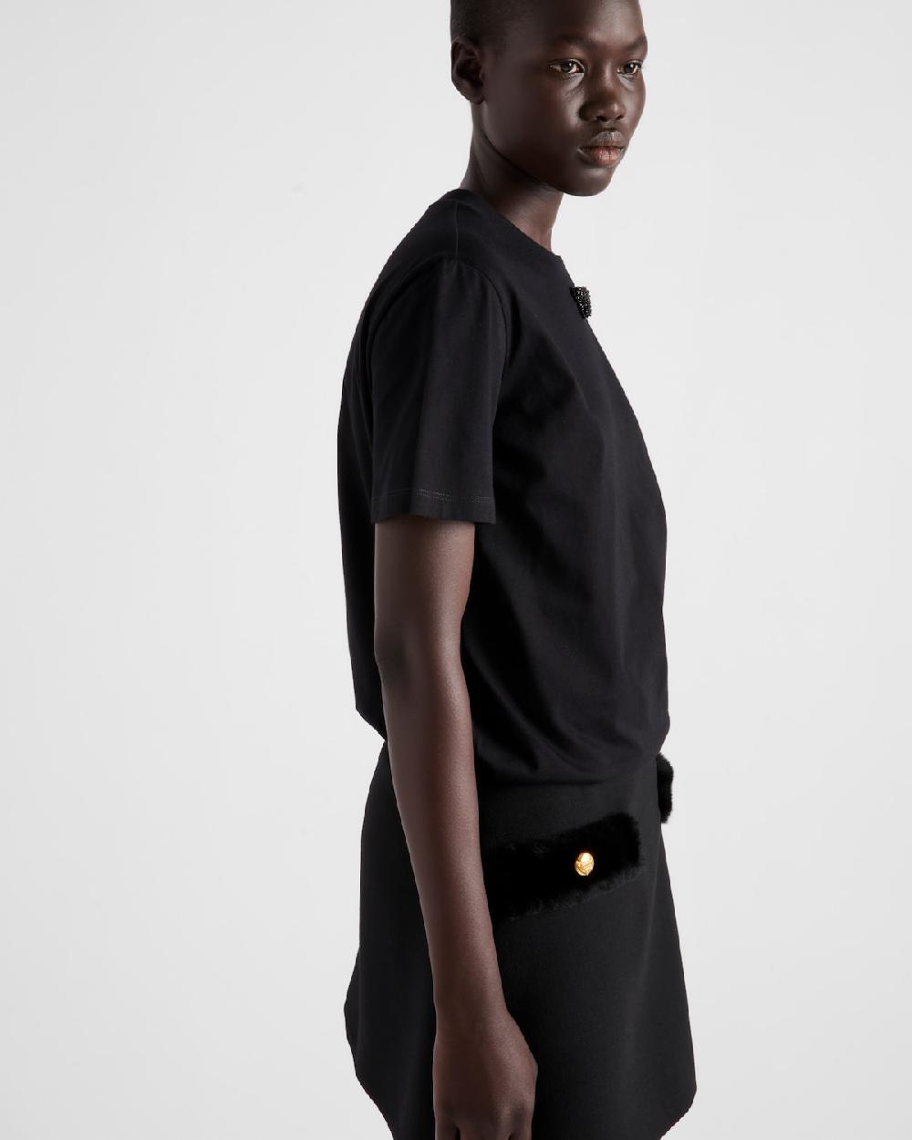 Prada Camiseta De Punto Con Triángulo Bordado