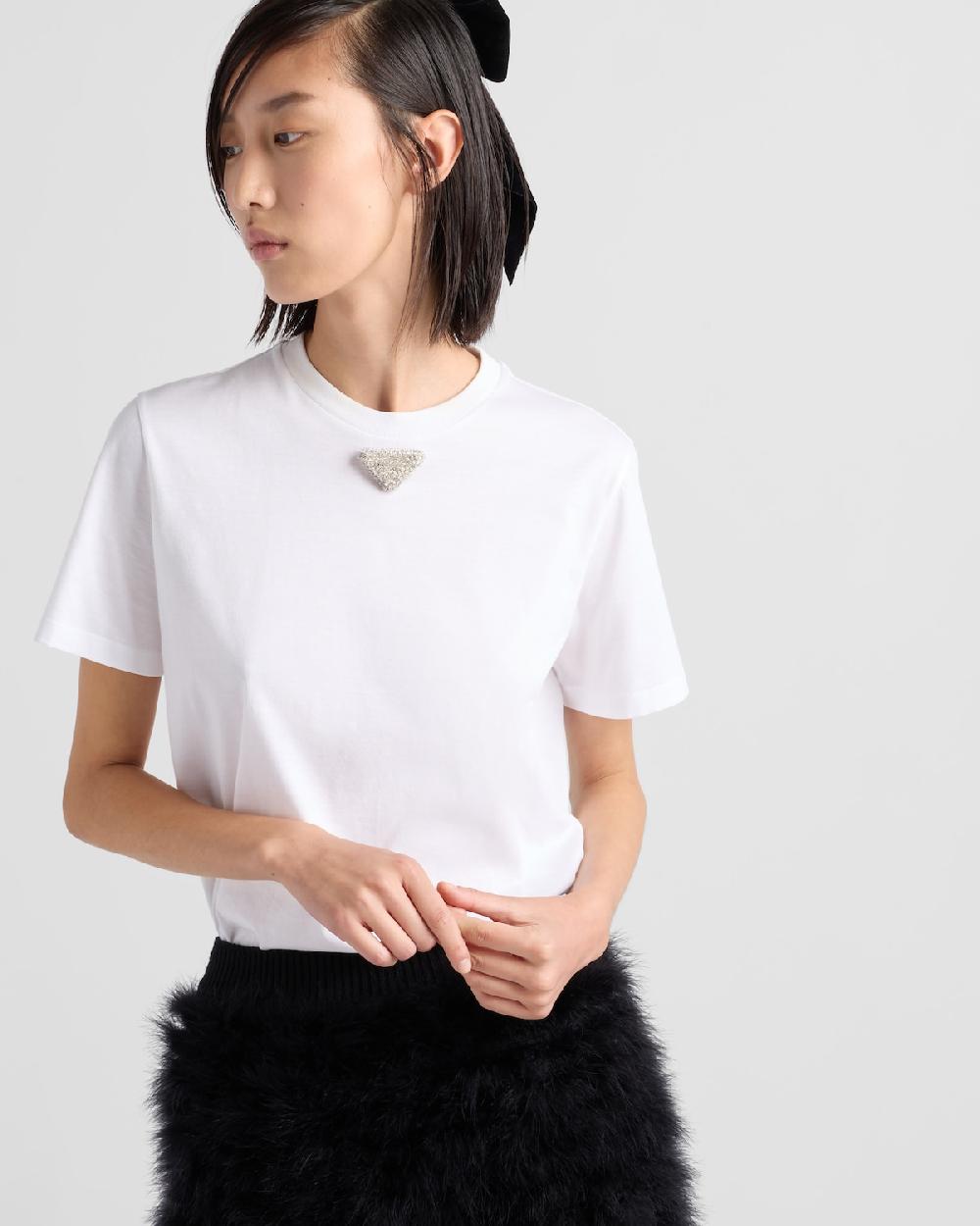 Prada Camiseta De Punto Con Triángulo Bordado