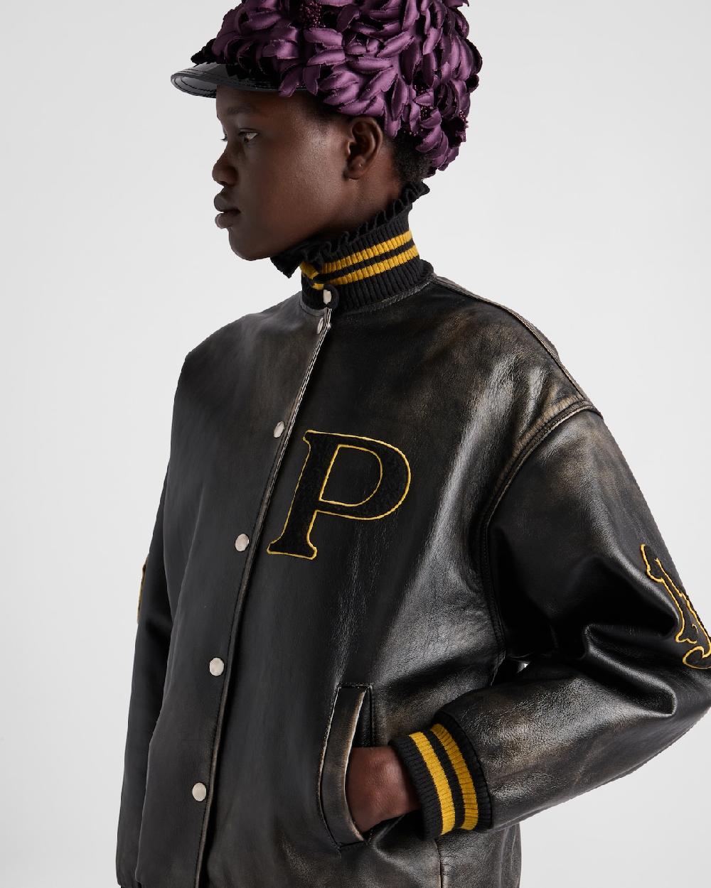 Prada Chaqueta Bomber De Piel Con Parche