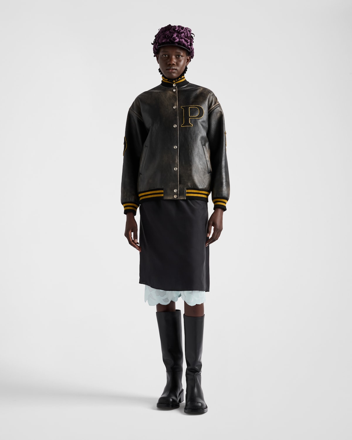 Prada Chaqueta bomber de piel con parche