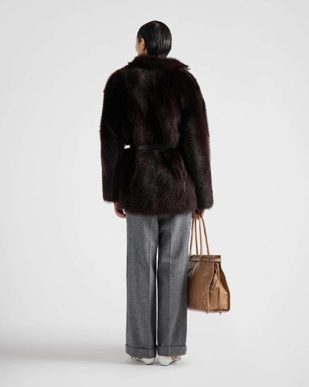 Prada Chaqueta Caban De Borreguillo Con Cinturón