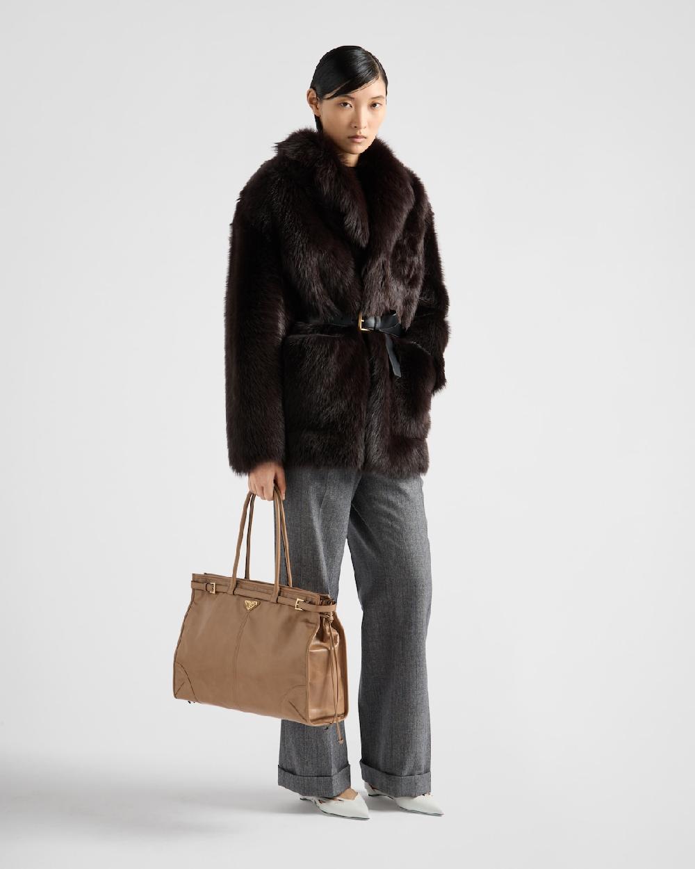 Prada Chaqueta Caban de borreguillo con cinturón