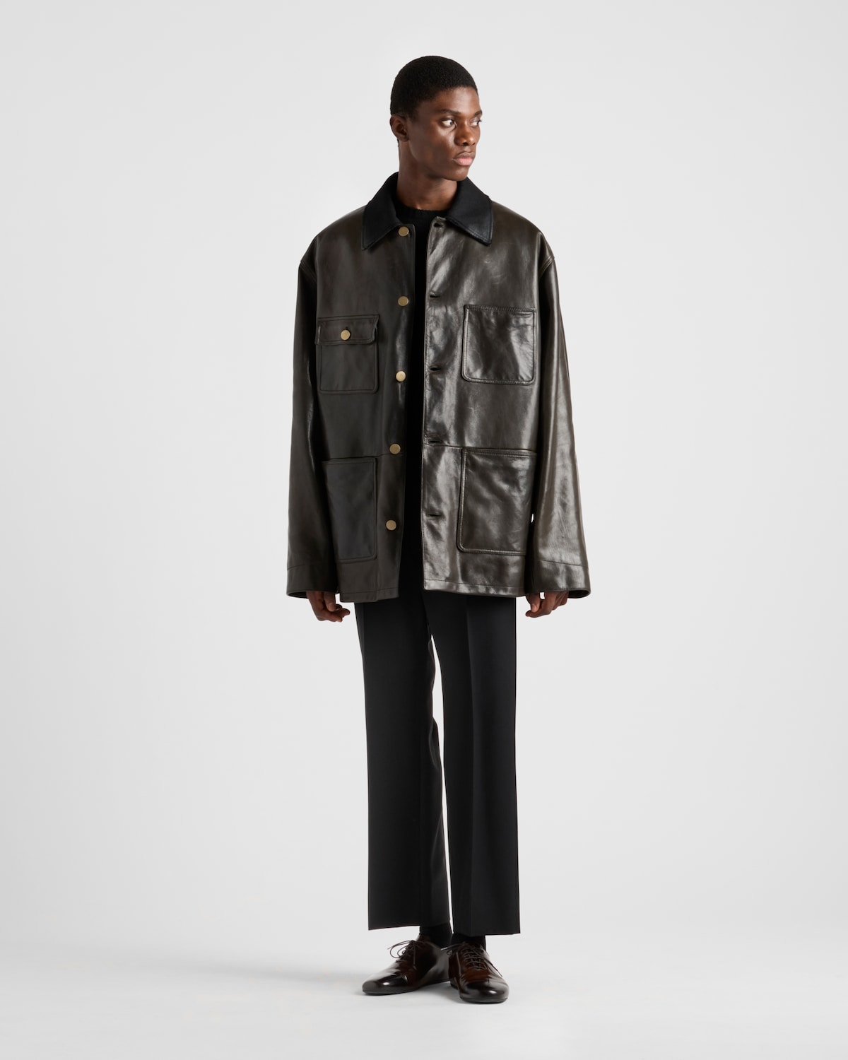 Prada Chaqueta Caban de piel y borreguillo