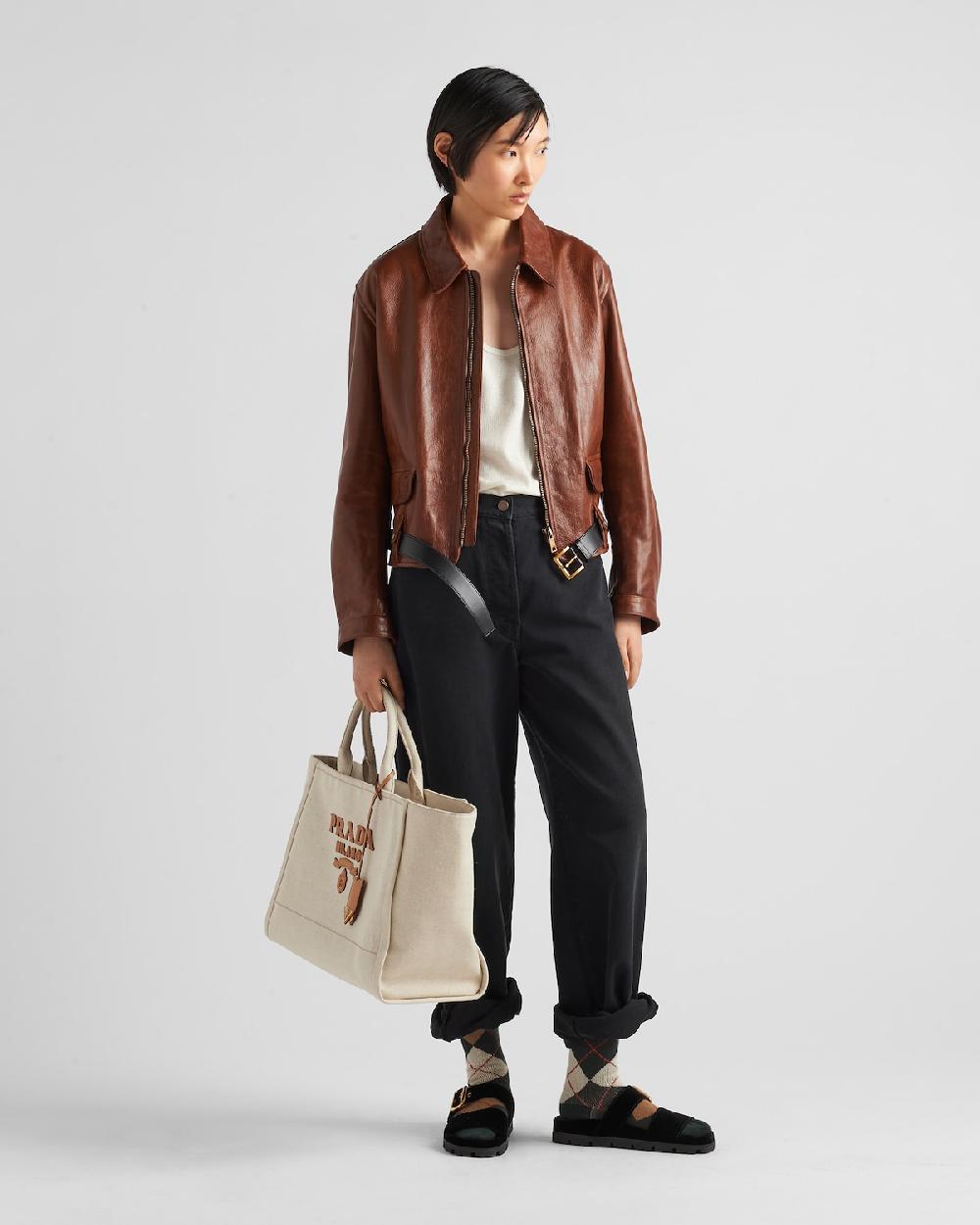 Prada Chaqueta de piel con cinturón