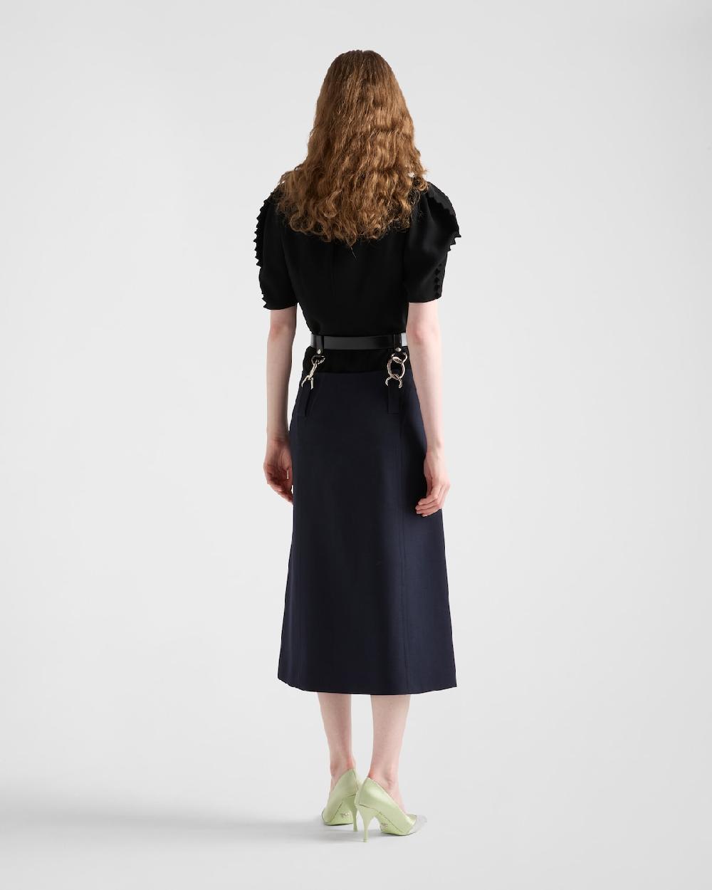 Prada Falda Con Cinturón Y Pespuntes