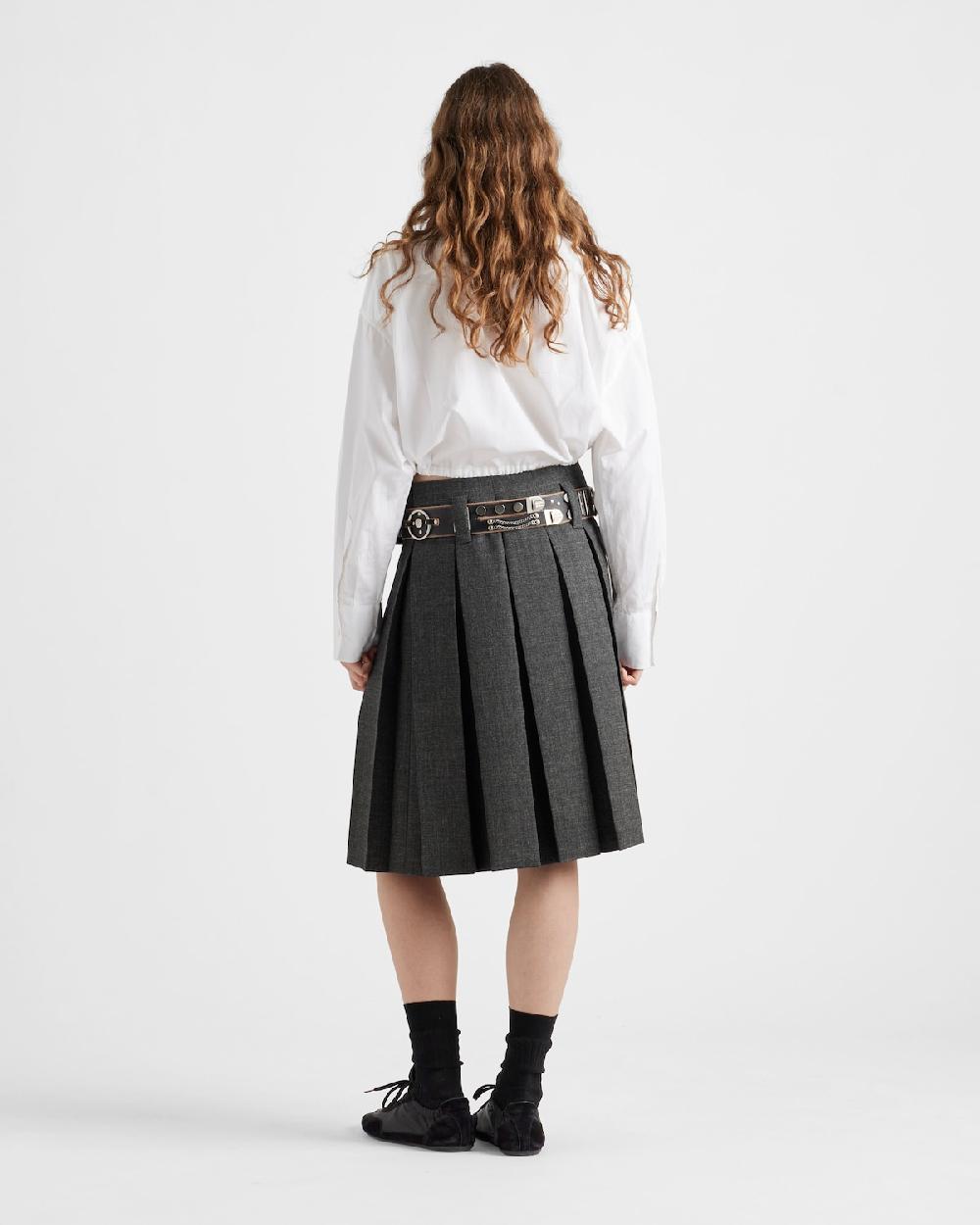 Prada Falda Con Cinturón Y Pespuntes