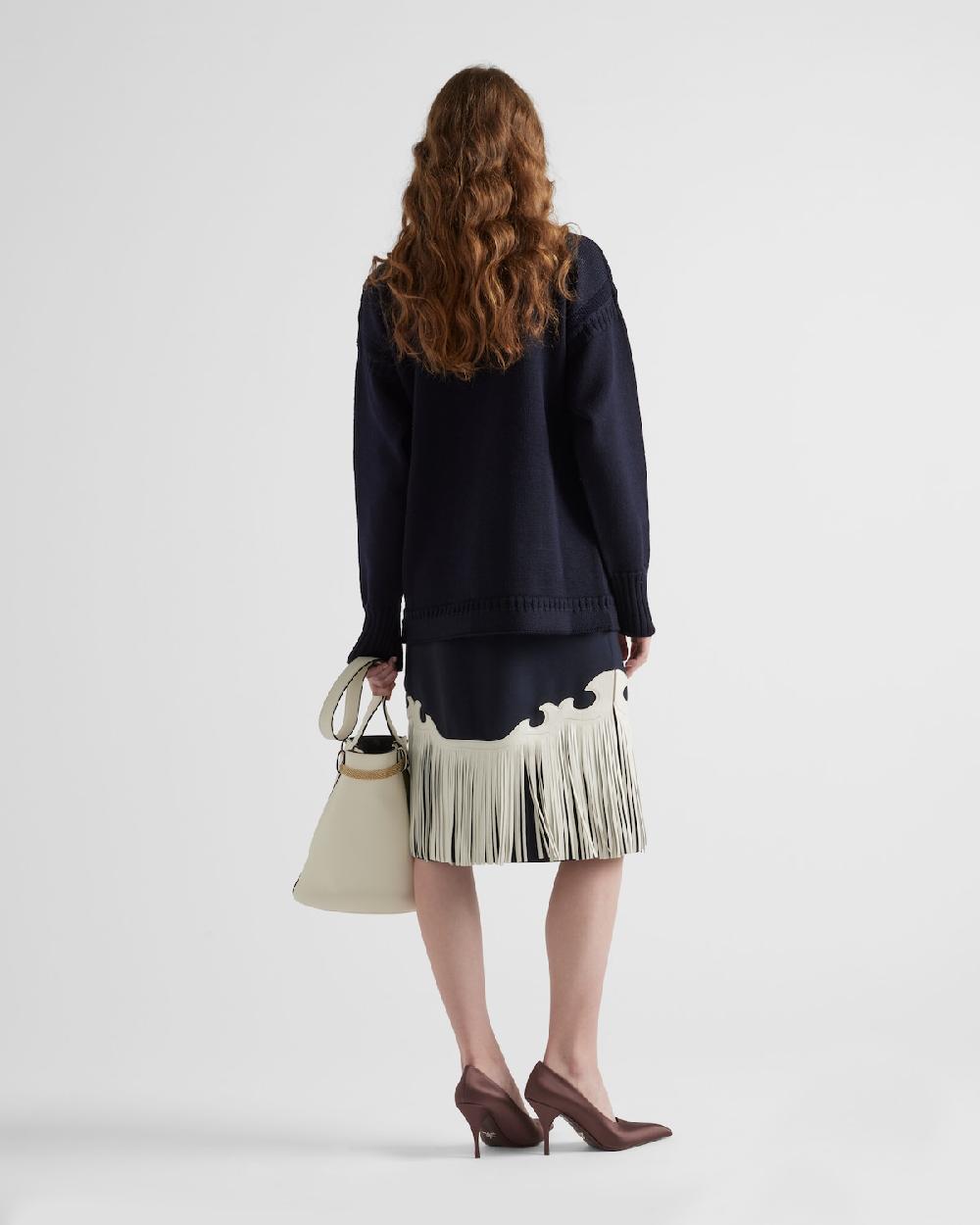 Prada Falda Con Pespuntes Y Flecos De Piel