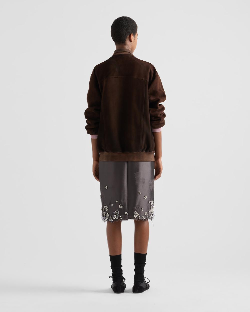 Prada Falda De Lana Con Bordado De Seda