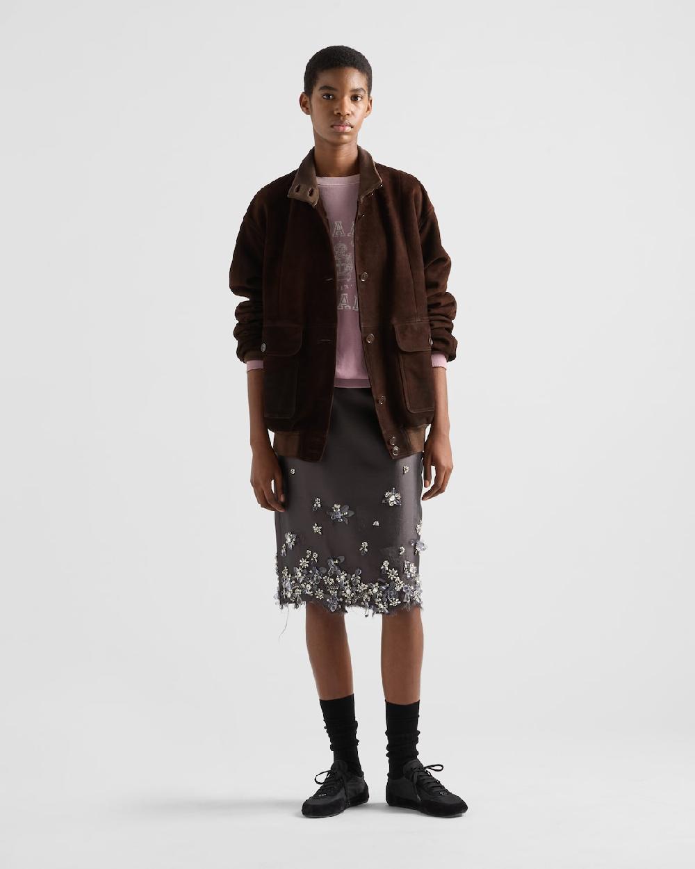 Prada Falda de lana con bordado de seda