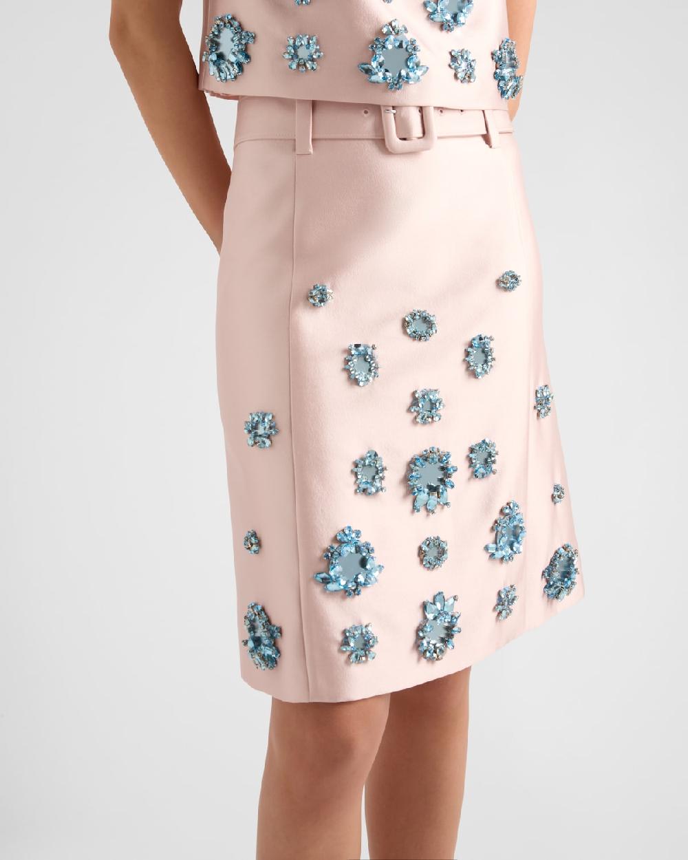 Prada Falda De Seda Y Lana Con Bordado