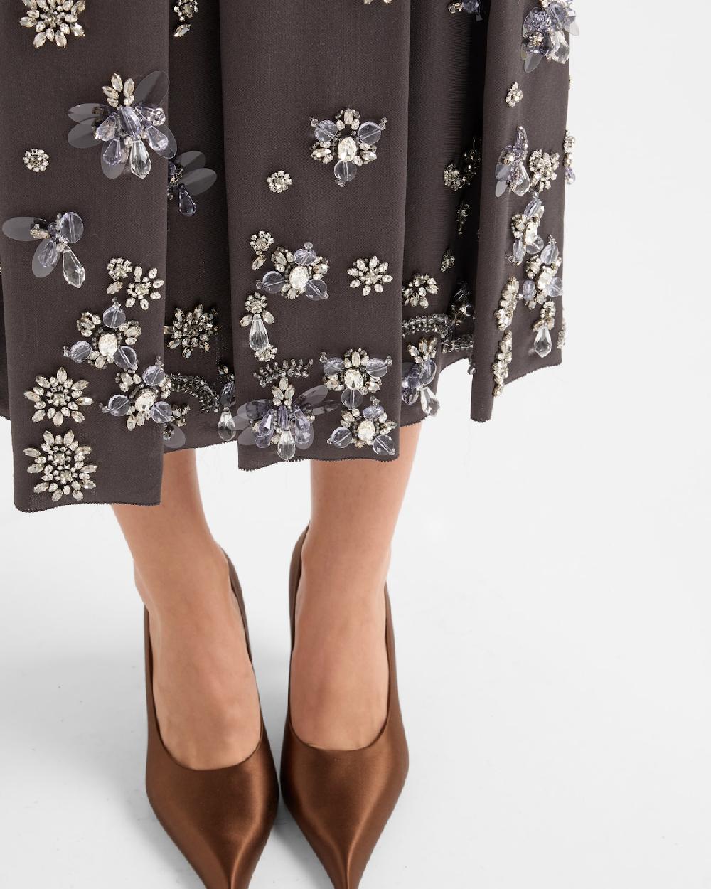 Prada Falda De Seda Y Lana Con Bordado