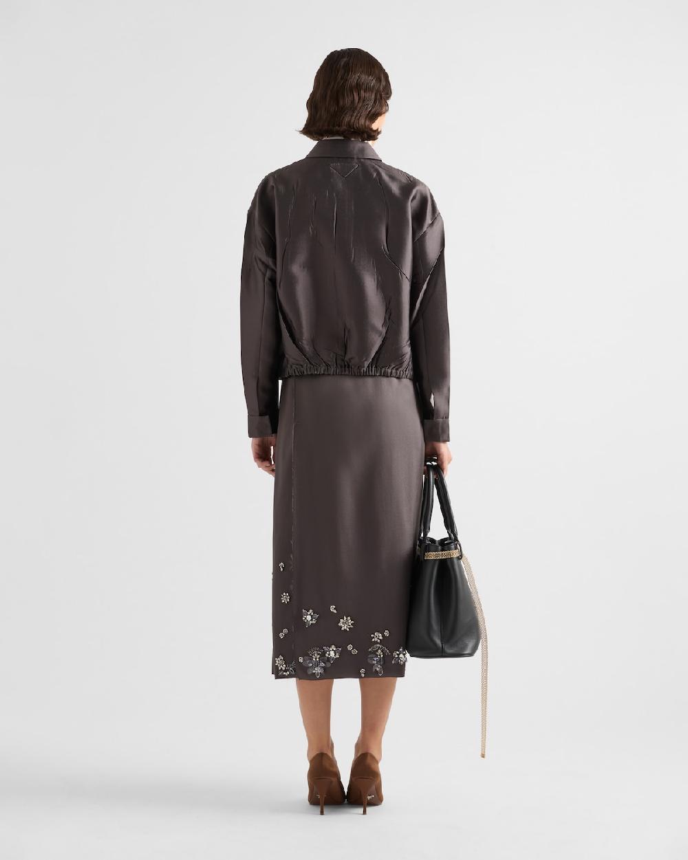 Prada Falda De Seda Y Lana Con Bordado