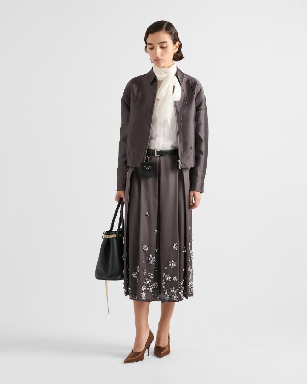 Prada Falda de seda y lana con bordado