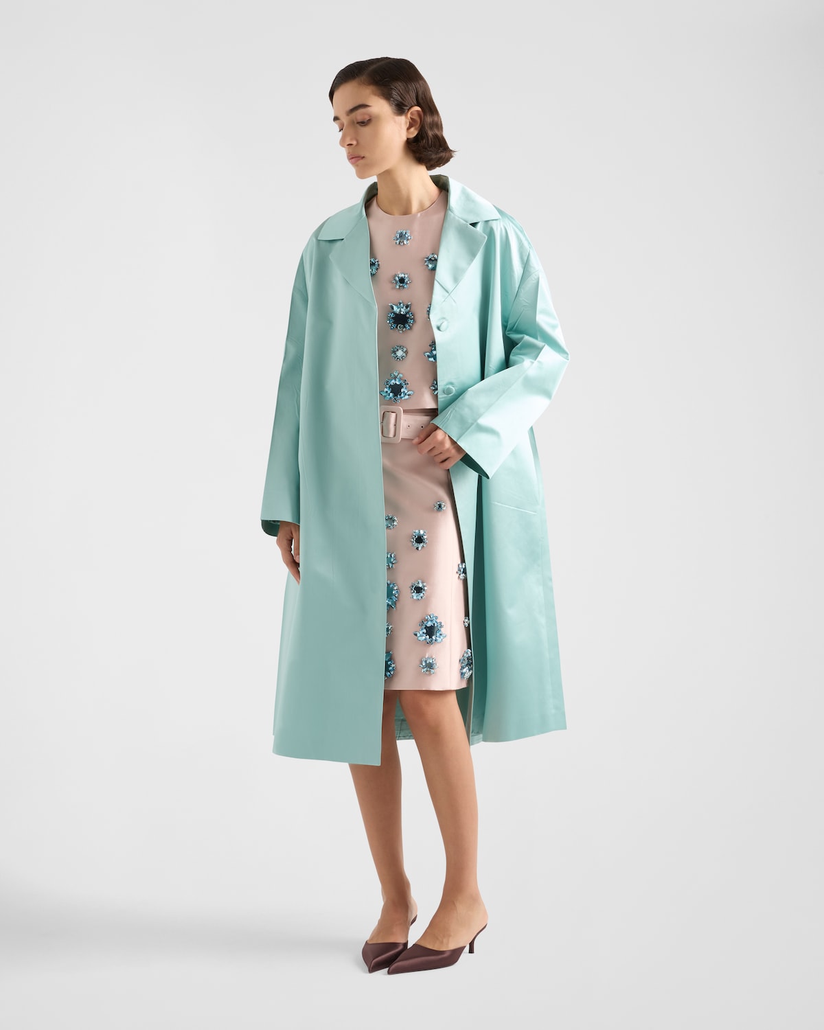 Prada Falda de seda y lana con bordado